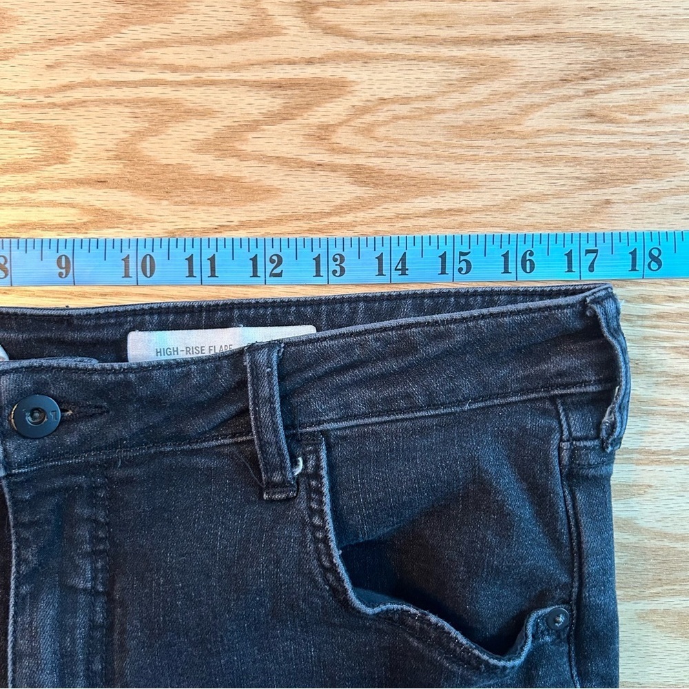 Pilcro Anthropologie High Rise Flare Black Jeans Front Seam Raw Hem 32 - Picture 11 of 15